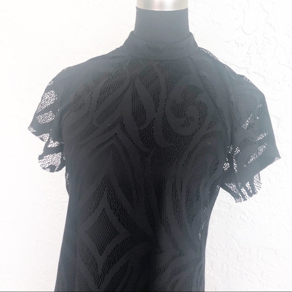 Fabrik Black High Neck Retro Mini Cocktail Dress - Picture 3 of 8